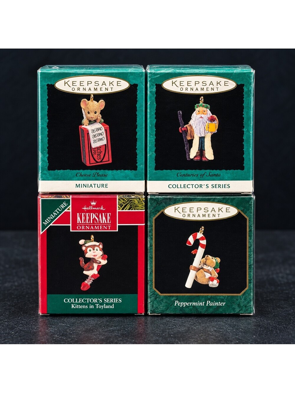 Vintage Hallmark Keepsake Miniature Christmas Ornaments Set of 4 Boxed
